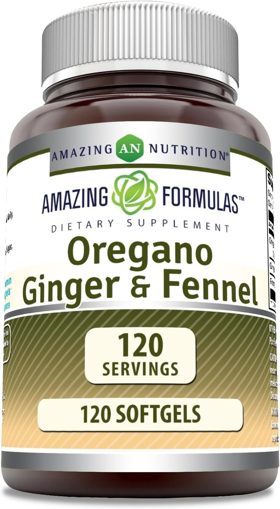 Amazing Formulas Oregano Oil dengan Ginger & Fennel Suplemen 124; 120 Softgels 14; Non-GMO 124; Gluten- Free 124; Made in USA
