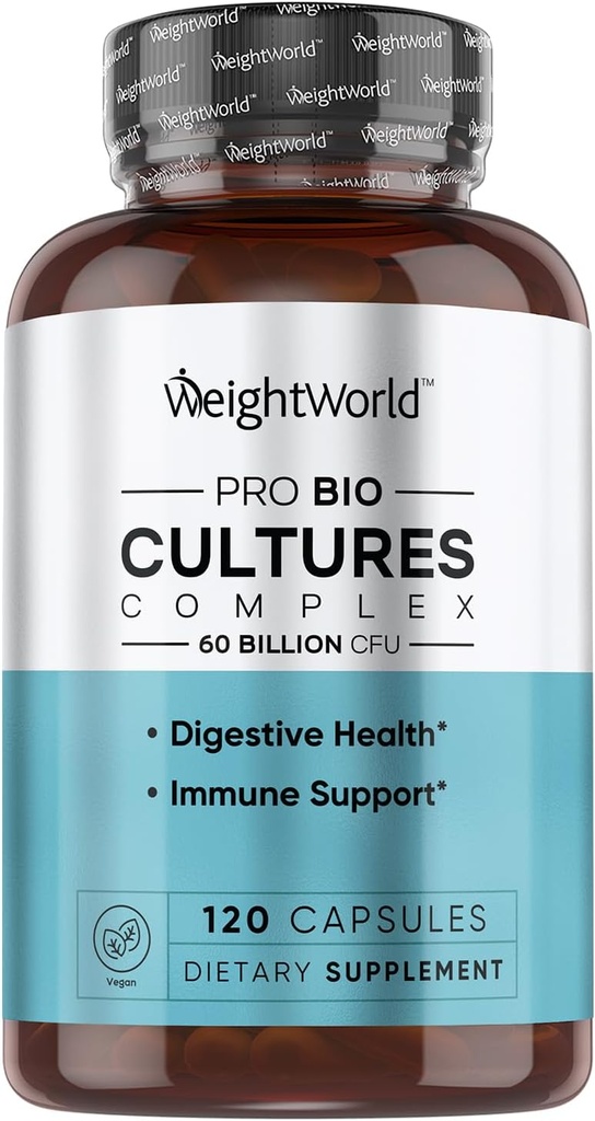 WeightWorld Bio Cultures Complex - Probiotic for Women & Men - Thighd- Party Lab Tested - 120 Vegan Capsules (2 Bulan Supply) - 60 Million CFU dengan 20 Strains Probiotic - Vegan, Non-GMO & Gluten- Free
