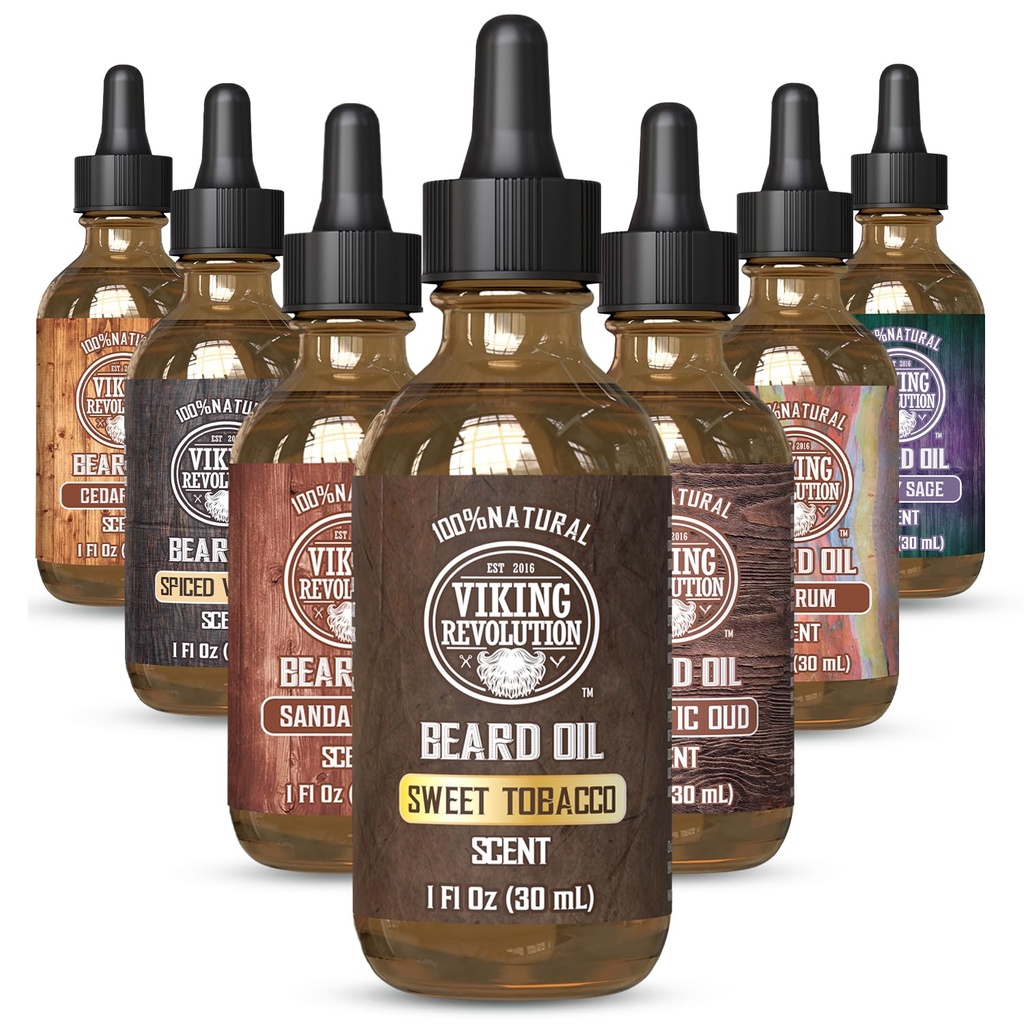Viking Revolution Sweet Tobacco Oil for Men - Natural Mins Beard Oil with Argan Oil and Jojoba Oil - Beard Softer, Strengthens and Moisturizes - Beard Conditioner for Men (Sweet Tobacco, 1Pack)