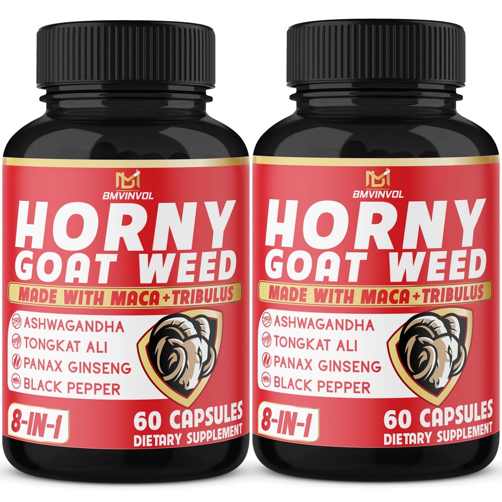BMVINVOL (2 Paket) Horny Goat Capsules Weed dengan Maca, Tribulus, Ginseng. Ashwagandha, Tongkat Ali - 8- 1 untuk Dukungan Tingkat Energi