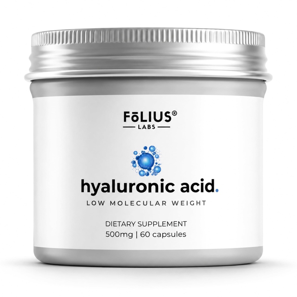 Kesucian Tinggi Ultra Hyaluronic Acid 500mg - 95% Sodium Hyalonate - Sangat Purified dan Bioavable - Low Molecular Weight - Non-GMO Fermentasi - 60 Capsules