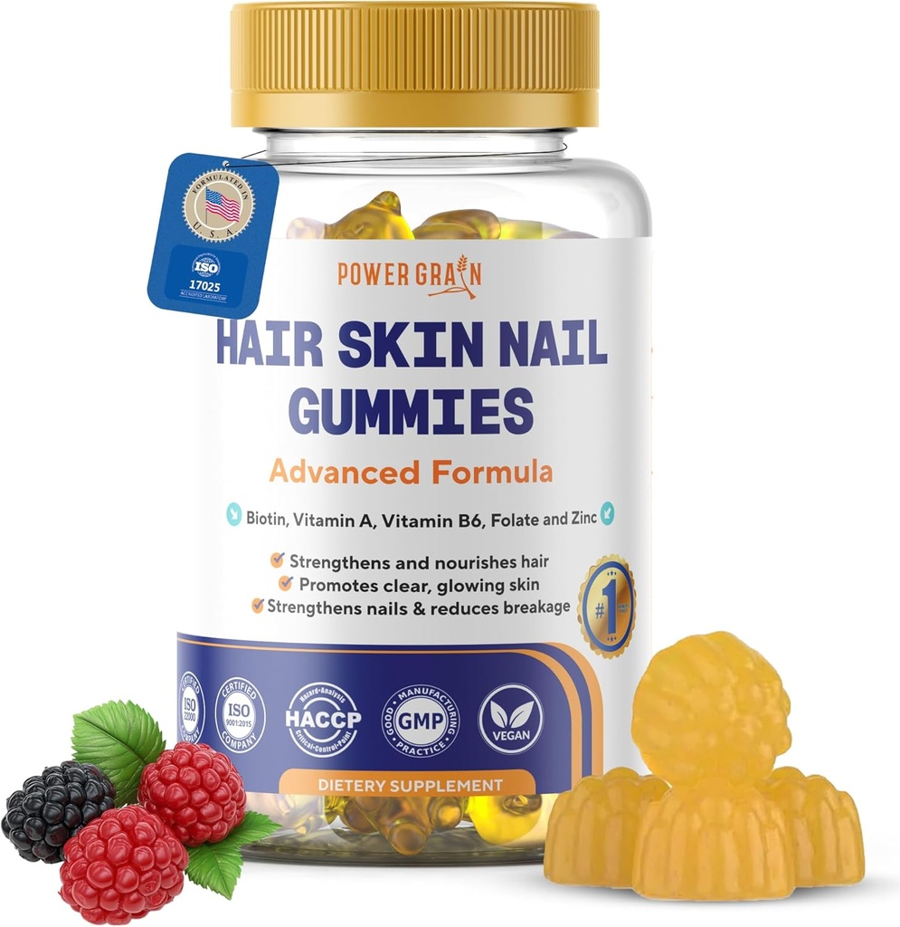 Premium Hair Skin dan Nails Gummies - 5000 Mcg Biotin Vegan Vitamin for Men & Women - Promotes Heally Hair Growth, Strong Nails, Radiant Skin - 10X Extra Energy - Blueberry Flavour