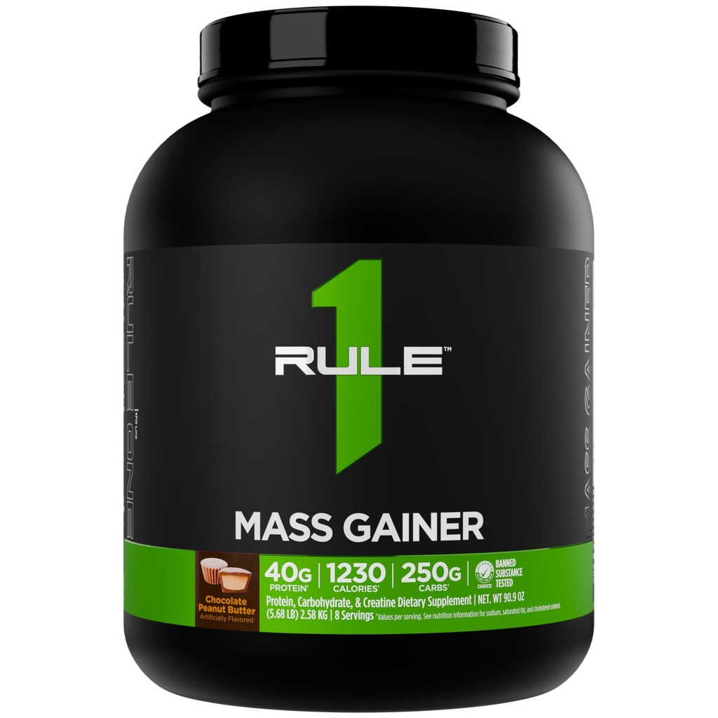 Aturan 1 Mass Gainer - Tinggi-Calorie Weight Formula Gain dengan 1.220 + Calories, 250g + Complex Carb Blend, 40g All- Whoy Protin Per Serving (8 Serving (Coklat Peanut Butter)