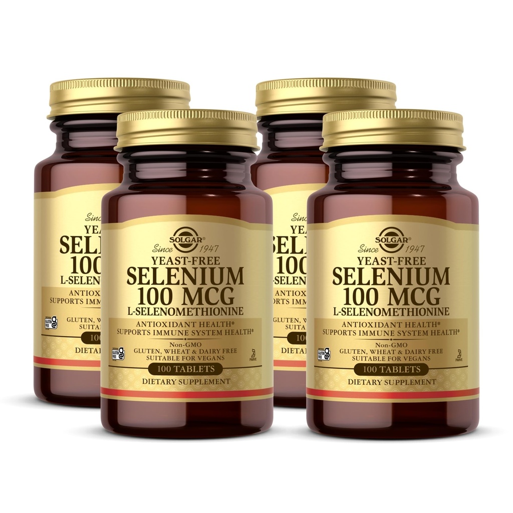 Solgar Yeast- Free Selenium 100 mcg - 100 Tablet, Paket 4 - Support Antioksidant & Immune System Health - Non-GMO, Gluten Free, Dairy Free, Kosher - 400 Total Servings