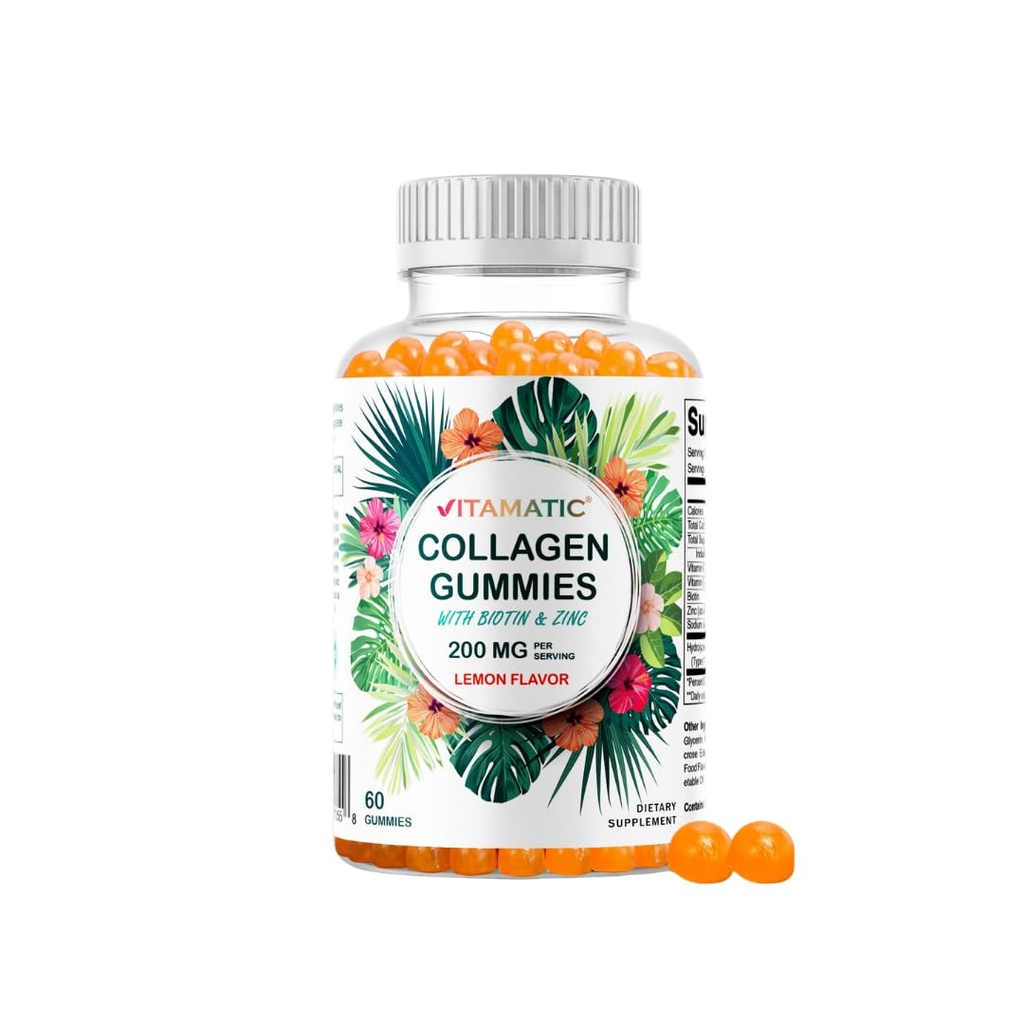 Vitamin Hydrolyzed Collagen Gummies dengan Vitamin C, Zinc dan Biotin, 200 mg - Sehat Skin Dukungan - 60 Gummies