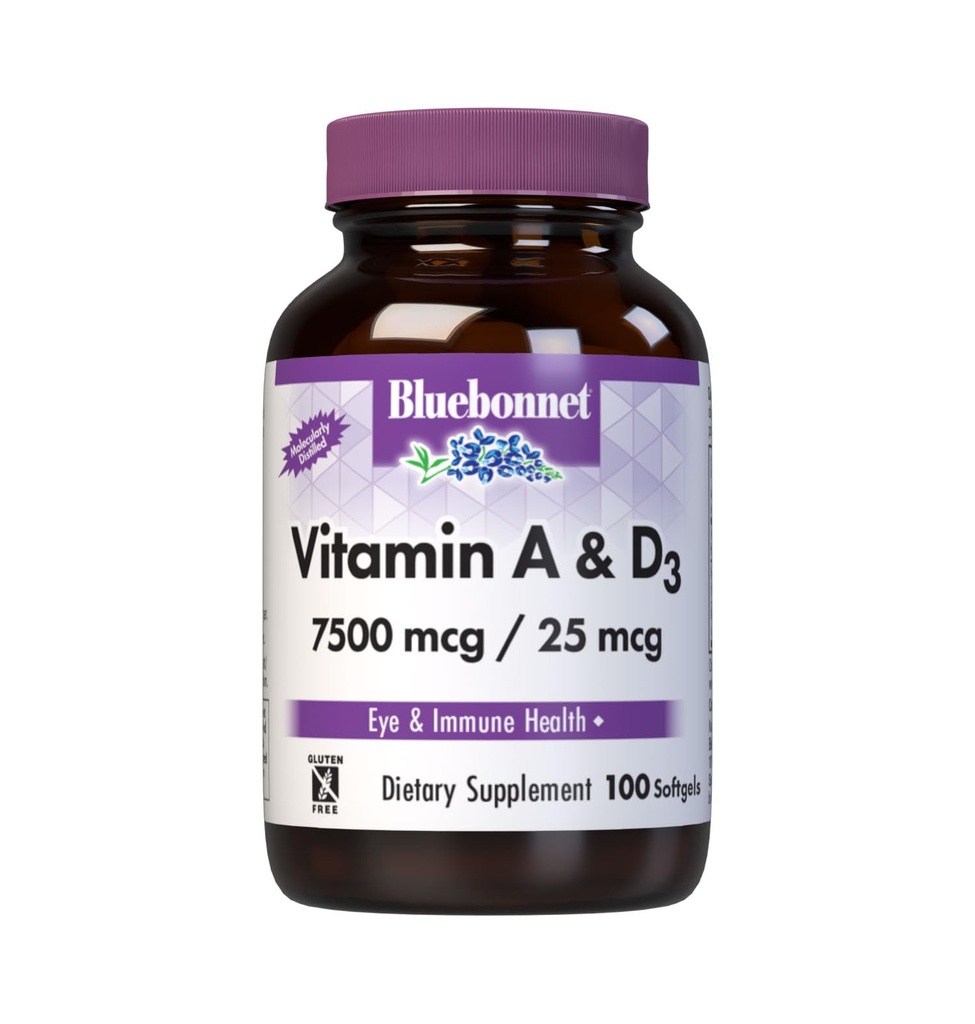 Bluebonnet Nutrition Vitamin A & D3 25.000 IU / 1.000 IU dari Deep Sea, Cold Water, Fish Oil - For Eye Health & Imune Manction * - Gluten Free - Dairy Free - Molecully Distiled - 100 Softgel / Pelayan