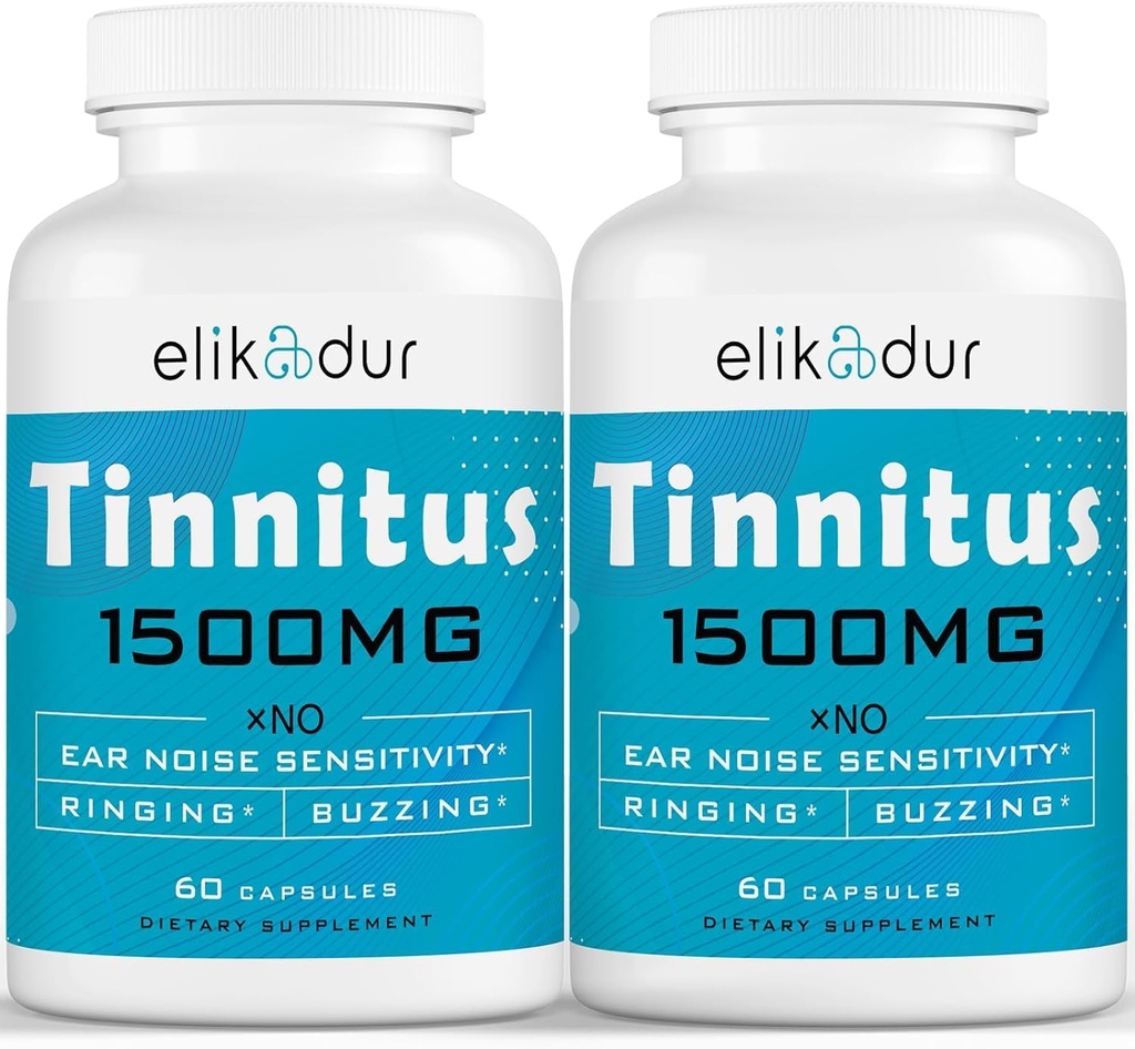 1500 MG Tinnitus untuk Telinga Berdering, Persediaan Tinnitus untuk Peringkat Telinga, Campuran Herbal Proprietary, Ear Tinnitus untuk Pria Perempuan, (60 Caps, 2- Pack)