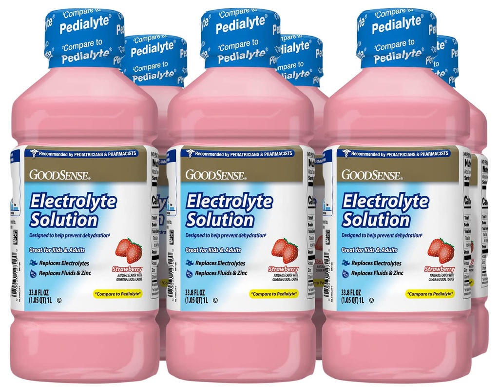 GoodSense Strawberry Electrolite Solution, menggantikan Electrolytes, Fluid & Zinc, Anak-anak & Dewasa, 33,8 Tunai Fluid (Paket 6)