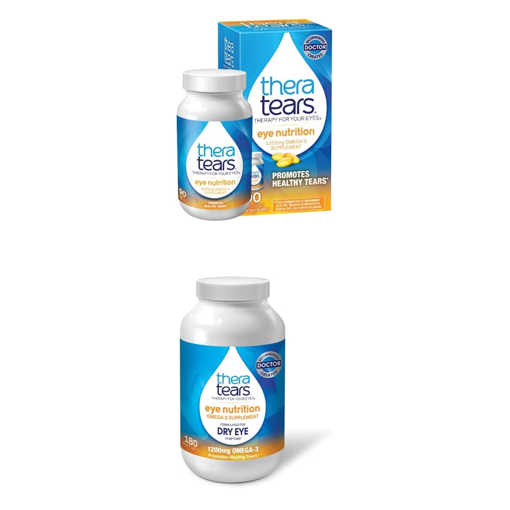 TheraTears 1200 mg Omega 3 Supplemen untuk Nutres Eye, Organik Flaxseed Triglyceride Fish Oil & VIT E, 90 Count with Thera Tears 1200mg Omega 3 Supplemen Mata Nutrisi, & Vitamin E, 180 Count