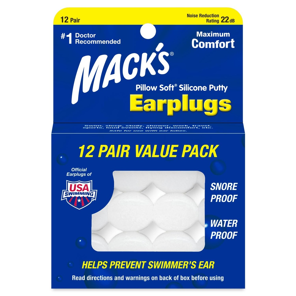 Pillow Soft Silicone Earplugs, 12 Pair