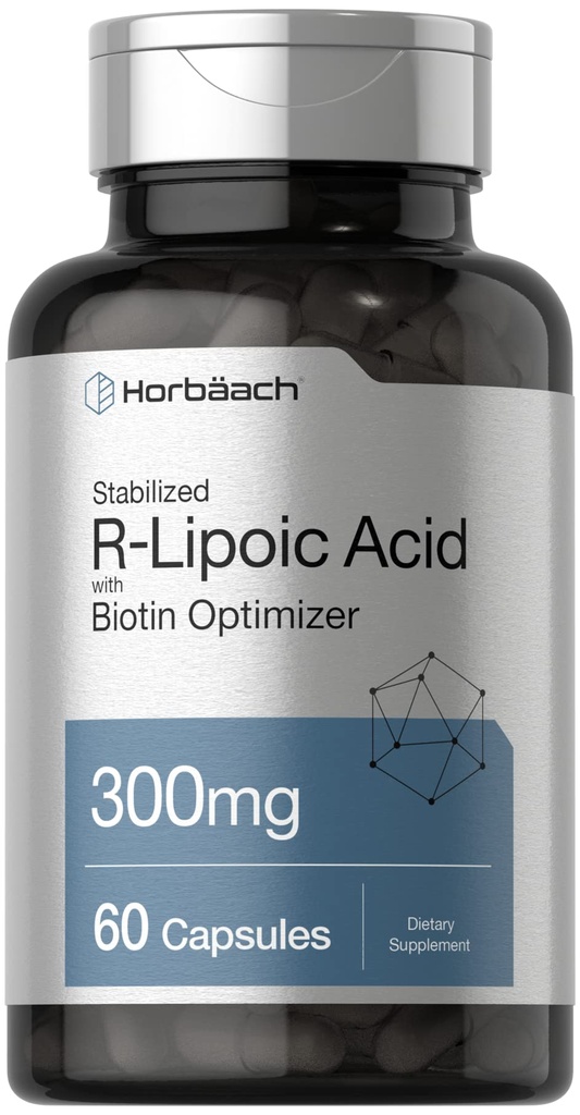 Horbäach Stabilized R-Lipoic Acid 300mg 124; 60 Capsules 124; dengan Biotin Optimizer 124; Non-GMO, Gluten Free 124; Na- RALA Suplemen