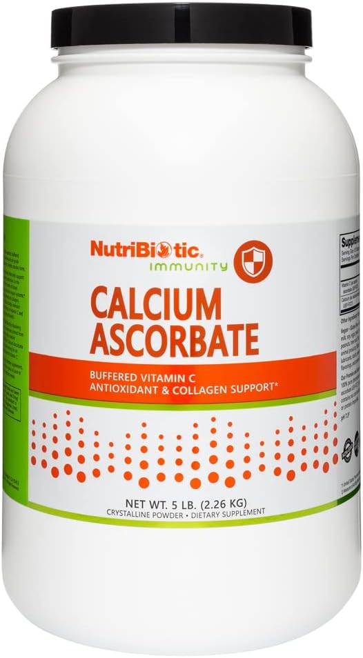 NutriBiotic - Kalsium Accorbate Vitamin C Powder, 5 Lb 124; Estiexidant & Collagen Suplemen Buffered with Calcium 124; Non Acidic & Easier on Dibuble than Ascorbic Accid 124; Gluten & GMO Free