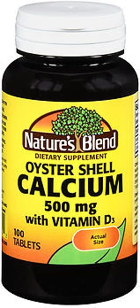 Nature 's Blend Oyster Shell Kalsium 500mg dengan Vitamin D3, 100 Tablet (Paket 3)