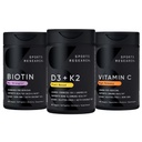 Riset Olahraga Vitamin D3 5000iu K2 100mcg, Vegan Biotin 100,000mcg dengan Coconut Oil dan Potency Tinggi Vitamin C Tambahan 1000mg