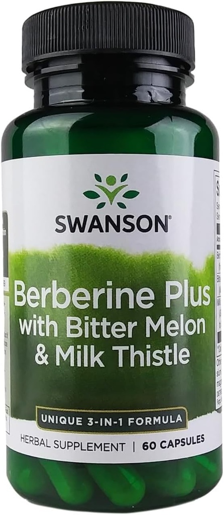 Swanson Berberine Plus dengan Bitter Melon & Milk Thistle - 3-in-1 Formula 60 Caps