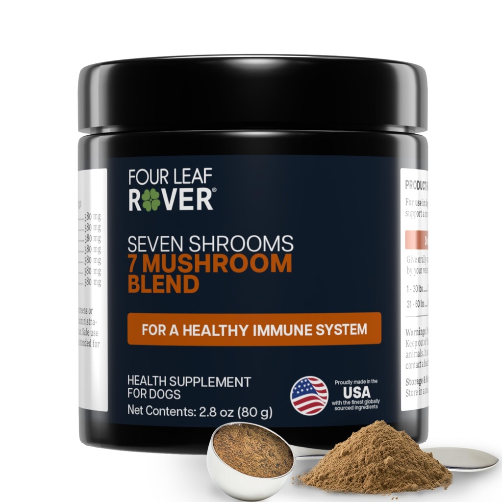 Empat Rover Daun Tujuh Shroom - Mashroom Organik Tambahan untuk Anjing - Formulir Veterinarian Seluruh Jamur Ekstrak