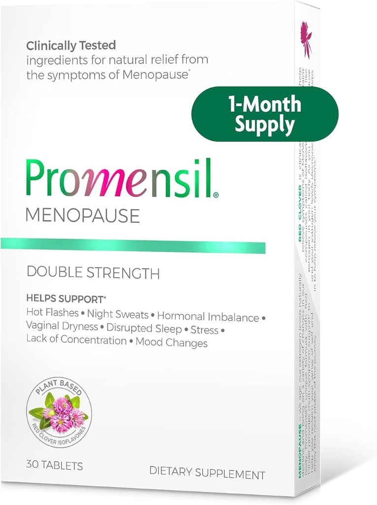 Promensil Menopause Kekuatan Ganda-Menopause Suplemen untuk Perempuan, Isfaflavones Red Clover, Membantu Dukungan Hot Flashes, Night Sweats, Ketahanan - 30 Count