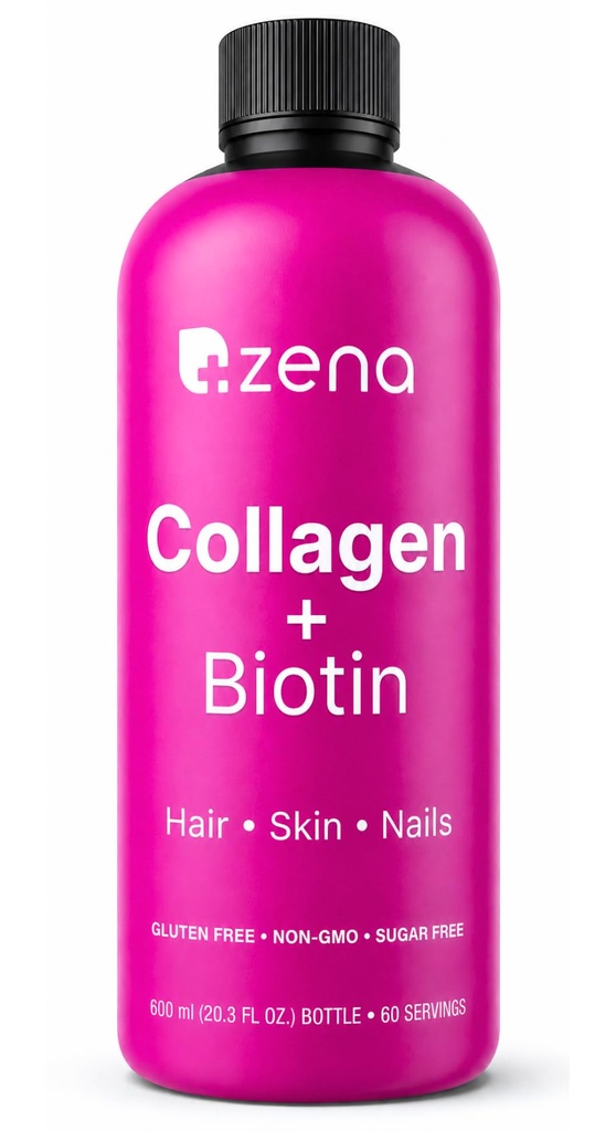 Zena Nutrition Liquid Collagen for Women & Men (Tipe 1 & 2) & 5000mcg Biotin, 2500mg Verisoc Kolagen Peptides, Rambut, Skin, Nail Supplemen, Dicampur Berry, 60 Servings, 20,3 lf oz