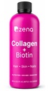Zena Nutrition Liquid Collagen for Women & Men (Tipe 1 & 2) & 5000mcg Biotin, 2500mg Verisoc Kolagen Peptides, Rambut, Skin, Nail Supplemen, Dicampur Berry, 60 Servings, 20,3 lf oz