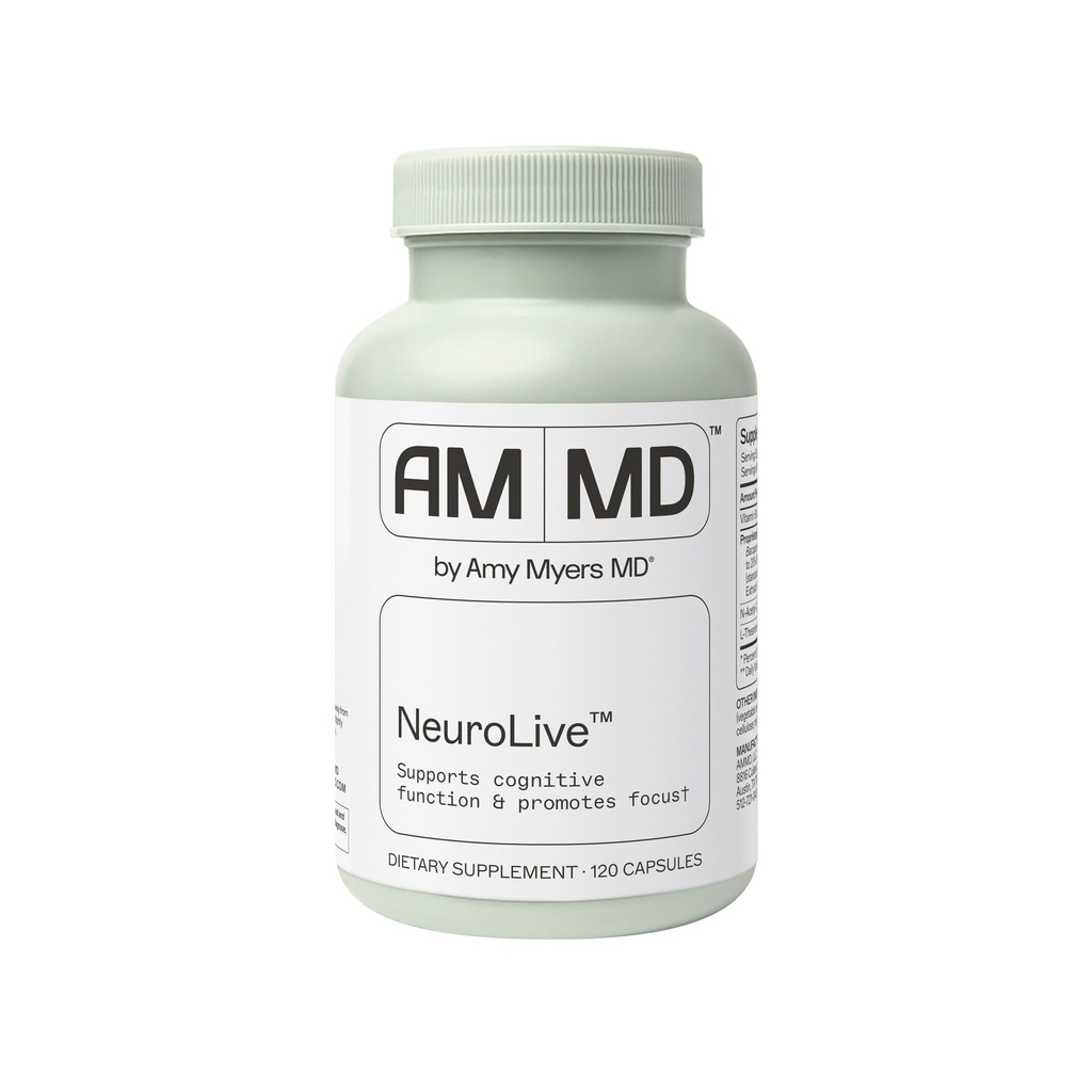 Amy Myers MD NeuroLive - Suplemen Kesehatan Otak untuk Fungsi Kognitif & Fokus Dukungan - dengan Vitamin B - Gluten- Free, Non-Dairy & None-Soy - 120 Capsules (60 Pelayan)