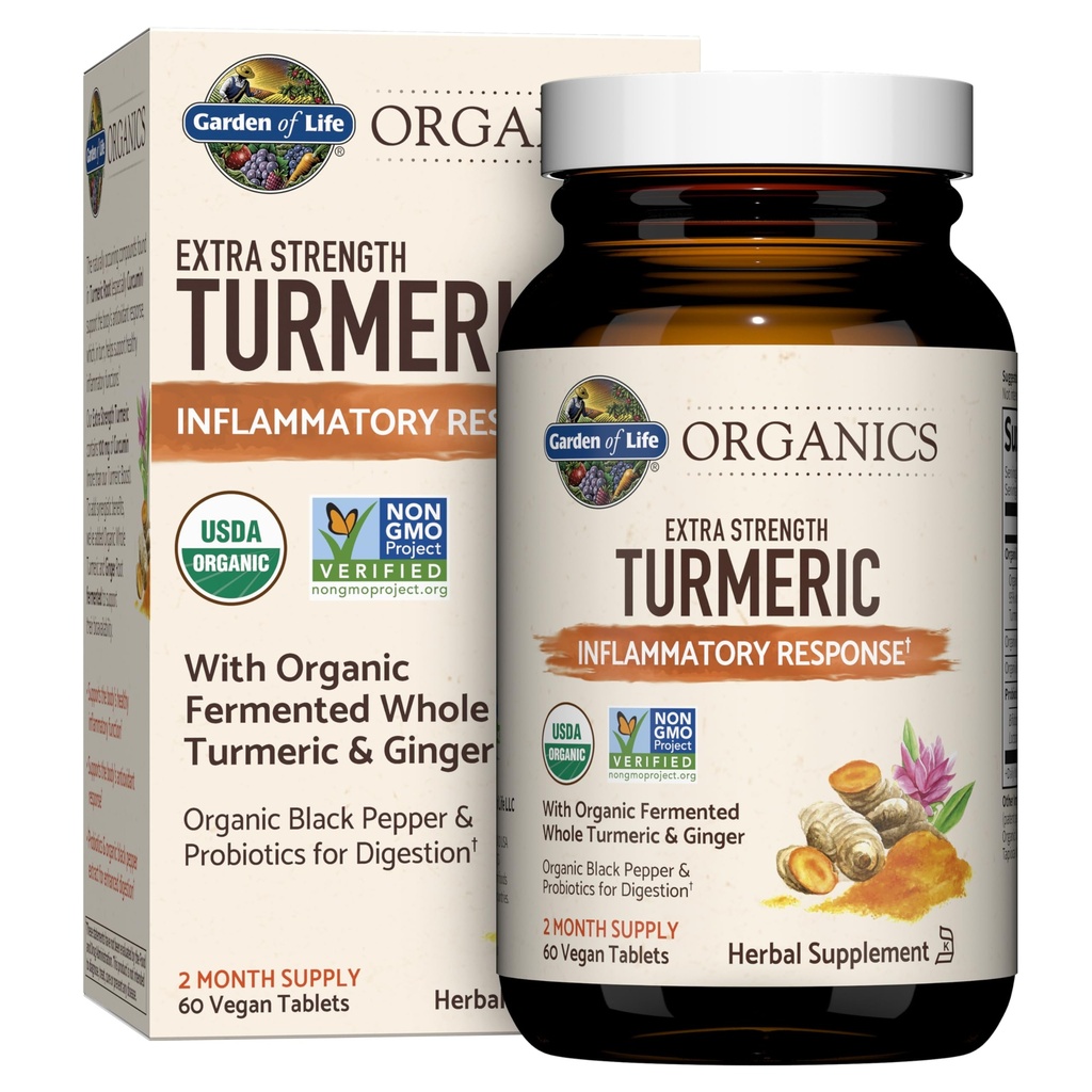 Taman Kehidupan Organik Ekstra Kekuatan Turmeric Respon Inflamasi 60 Tablet - 100mg Curcumin (95% Curcuminoid) Black Pepper, Progoric, Organik Non-GMO Vegan Bebas Herbal Suplemen
