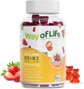 Vitamin D3 5000 IU (125 mcg) + K2 (MK-7) 100 mcg Sugarg-Free Gummies, Strawberry - 120 jumlah, Bone and Heart Health for Dewasa, Muscle Funtion, Pesti, Chewy, NON-GMO, Gluten- Free, Gagatin-Free