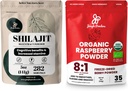 Powder Superfood Bundle: 5oz Raw Shilajit & 5oz Organic Raspberry Powder Combo - Dukungan Energi Pria, Imune Boost, USDA Sertifikasi Freeze- Dry Red Raspberry untuk Baking, Smoothies