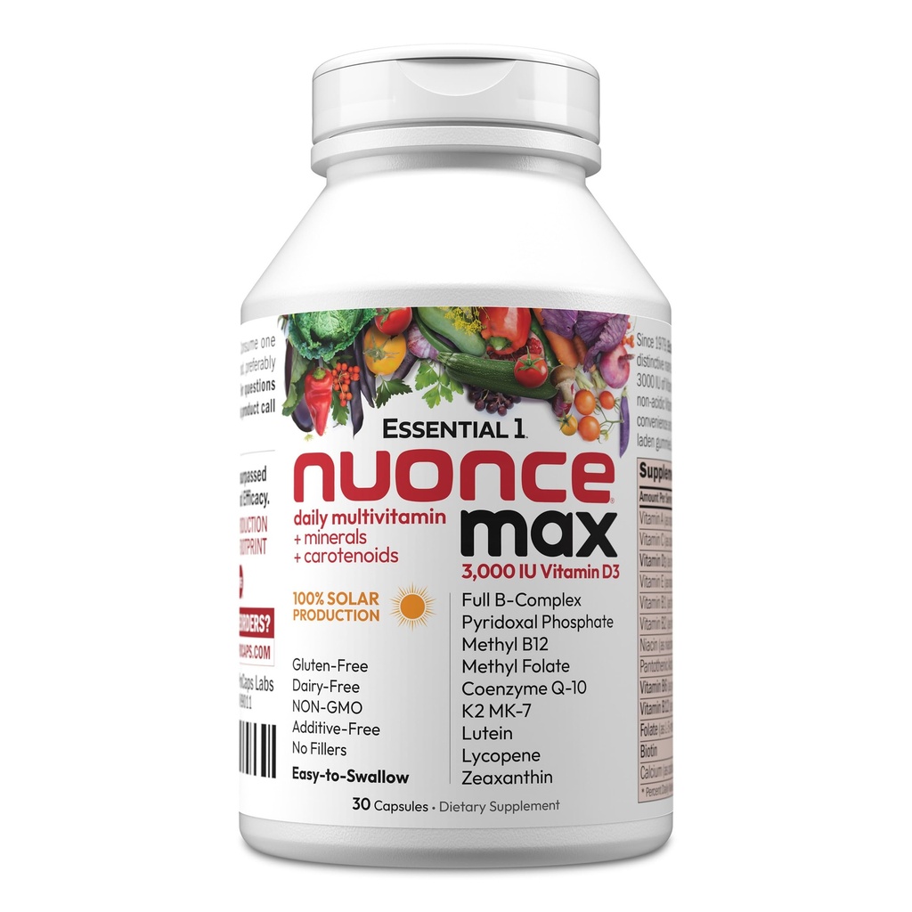 DARREW LESSMAN Essensual- 1 nuonce max Multivitamin 3000 IU Vitamin D3 30 Small Capsules. 100 mcg Metil B12. Potensi tinggi. Tidak ada Addonist. Ultra- Mild Satu Daily Capsule