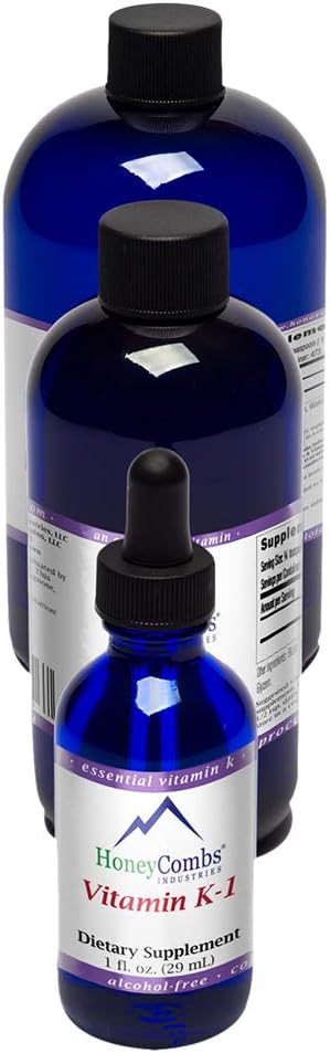HoneyCombs Vitamin K1 Tambahan Cairan Drops - Tinggi Potency Vitamin K1 Liquid Drops for Men & Women - Keep Bone Health, Teeth, Skin dan More - Alcohol- Free Cold Fegan Vitamin (16 Fl oz)