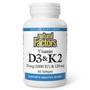 Faktor Alam, Vitamin D3 & K2 1000 IU dan 120 mcg, Support Bone and Vascular Health, 60 Softgels