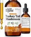 Wild & Organic Turkey Tail Tacrture - Imune & Gut Support - Turkey Tail Mushroom Extract Drops - Vegan, Sugar & Alcohold-Free Liquid Supplemen - 2 fli oz