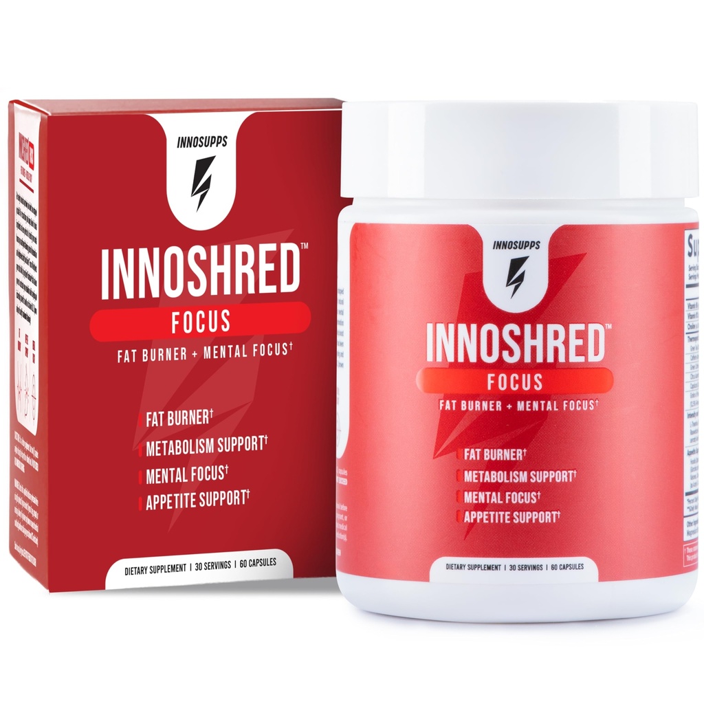 Inno Shred Focus Day Time Burner, 100mg Capsimax, Grains of Paradise, Organic Caffeine, Green Tea Extract, Appetite Suppresan, Weight Los Dupport, 60 Vevgie Capsules (60 Capsules, dengan Fokus)