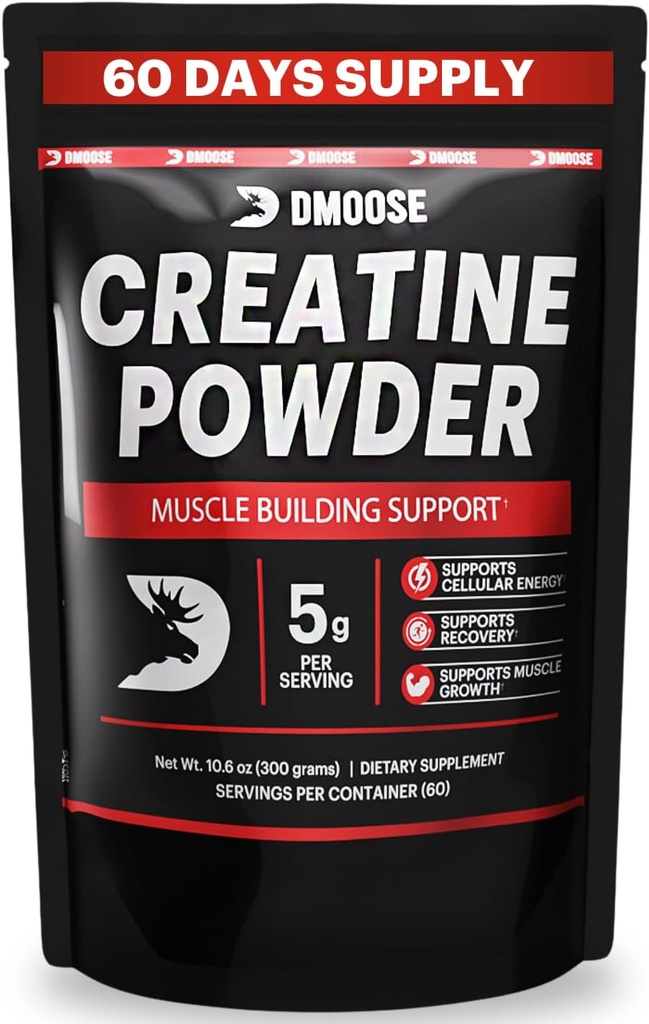 DMoose Creatine Monohydrate Powder - Creatine Powder for Muscle Gain & Recovery Suplement - 300g Per Serv (5g) 2 Scoops - 60 Servings