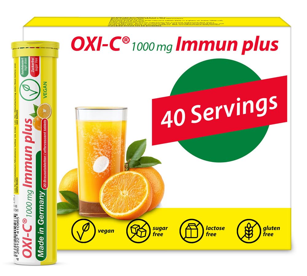 T & D Oxi C 1000 mg Vitamin C - 40 Vegan Drink Effervescent Tablet - Orange Flavor - dibuat di Jerman
