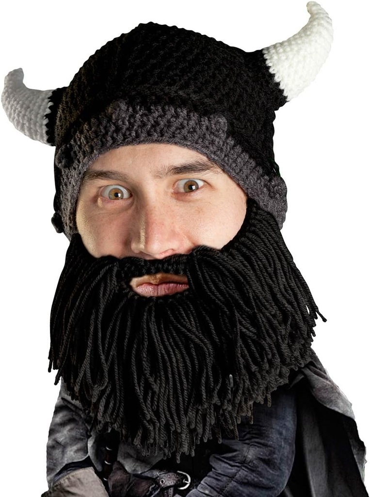 Kepala Pencari Viking - Asli Knit Helmet dan Jenggot Hitam Removable