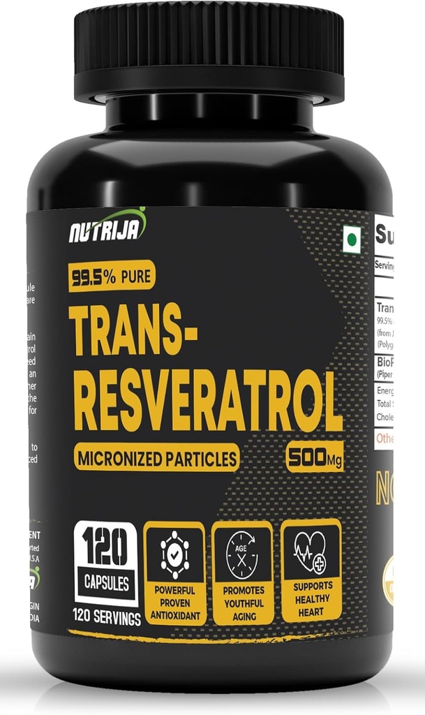 Trans Resveratrol 500MG Capsules - 99.5% Pure Micronized dan Sangat Bioavable Suplement Support (120 Capsules)