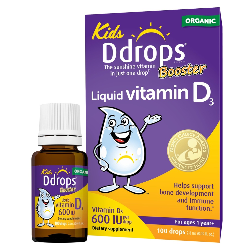 Ddrops Kid Booster 600IU 100 Drops - Daily Liquid Vitamin D untuk Anak-anak mendukung Strong Bones & Imune System dalam Anak-anak. Tanpa pengawet, Tanpa Gula, Tanpa-GMO, Allergy-Friendly