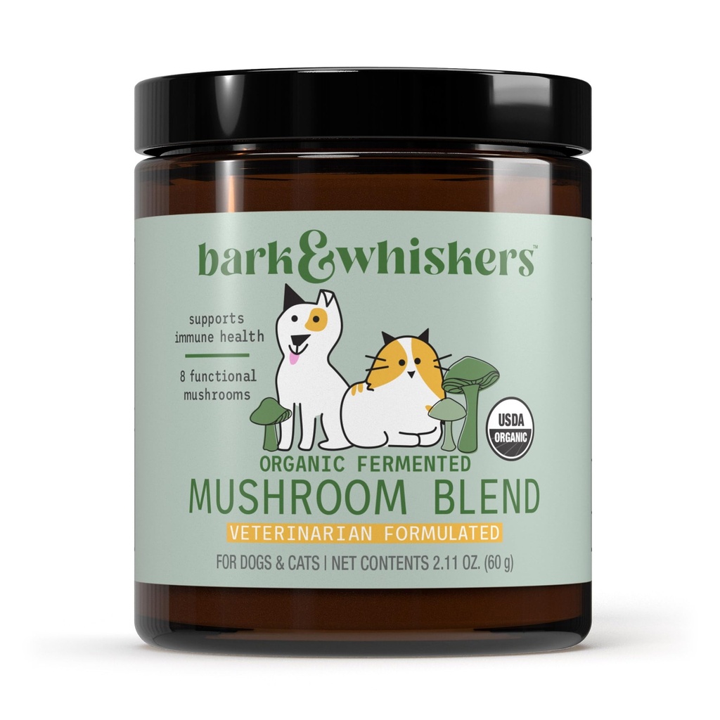 Dr. Mercola Bark & Whiskers Organic Ferted Mushroom Blend - Cat & Dog Supplement (60 Scoops)