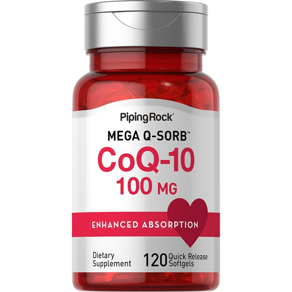 Piping Rock CoQ10 100mg 124; 120 Softgels 124; dengan Black Pepper Ekstraksi 124; Non-GMO, Gluten Free Suplemen