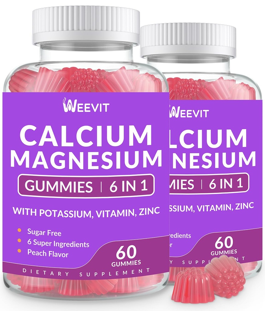 Sugar Free Calcium Gummies w / Vitamin D3 K2, Kalsium Magnesium Zinc Gummies for Bone, Muscle & Imune, Algae CA Magnesium 2: 1 Rasio Calcium Suplemen Perempuan & Pria - Vegan