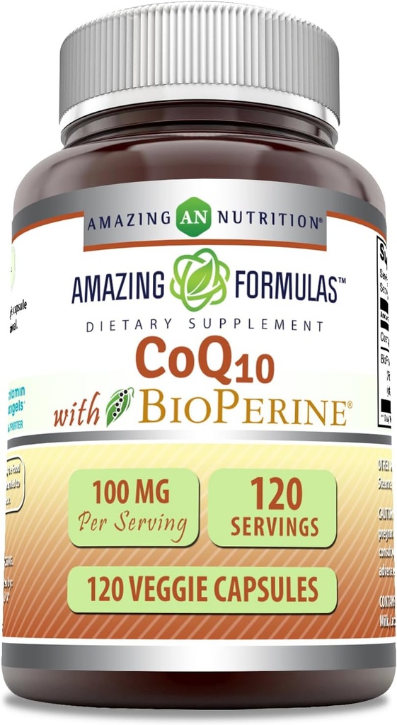 Menakjubkan Formula CoQ10 dengan BioPerine 100 Mg 124; Vegetarian Capsules Suplement 126; Non-GMO 124; Gluten- Free 124; Dibuat di AS (1 Pack 124; 120 Count)