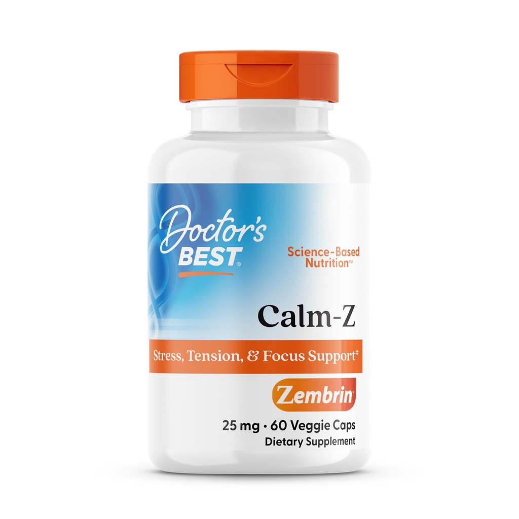 Doctor 's Best Calm with Zembrin, Stress & Mood Support, 25mg Veggie Caps, 60Count