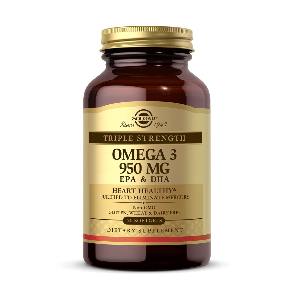 Solgar Triple Power Omega 3 950 mg - 50 Softgels - Support Joint & Skin Health - Non-GMO, Gluten Free, Dairy Free - 50 Servings