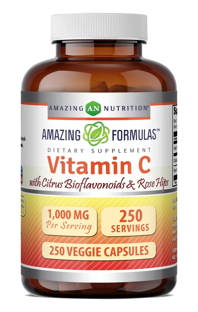 Amazing Formulas Vitamin C dengan Rose HIPS & Citrus Bioflavonoid 124; 1000 Mg per Serving Suplement £124; 250 Vevgie Capsules 124; Non-GMO 124; Gluten- Free 124; Dibuat di Amerika Serikat