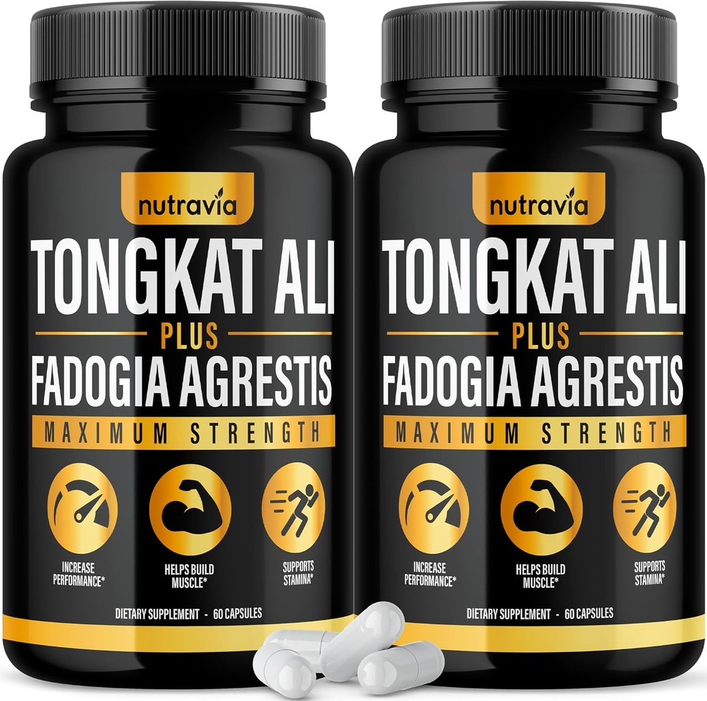 (2 Pack) Tongkat Ali Fadogia Agrestis untuk Suplemen Pria Nitric Oxide Booster Longjack Ali Extract Powder Vitamin Pompa Flow Performance Blend Tongkat - Ali for Women (120 Capsules)