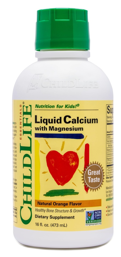 ChildLife Essentials Liquid Calcium Suplement for Kids - Baby Calcium with Magnesium, Zinc, and Vitamin D3 - Orange Flavor, 16 fl oz (1 Pack)