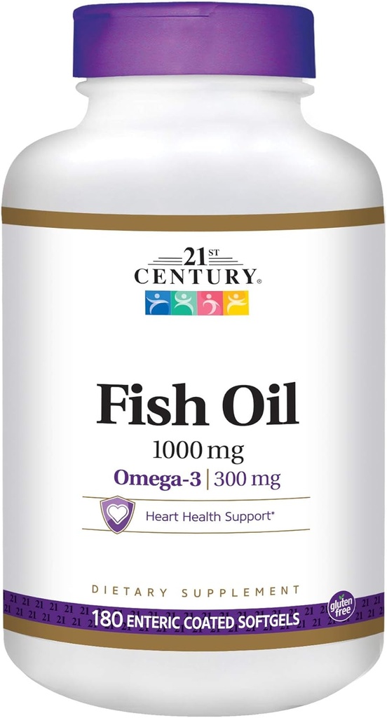 21 Century Minyak ikan 1000 mg Hiburan berlapis Softgels, 180- Count (Paket 2)