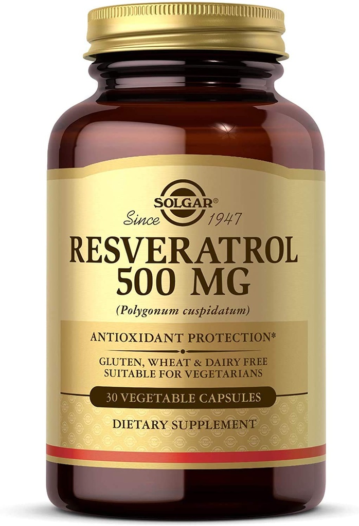 Solgar Resveratrol 500 mg, 30 Vegetable Capsules - Antioksidant Protection - Gluten Free, Dairy Free - 30 Servis