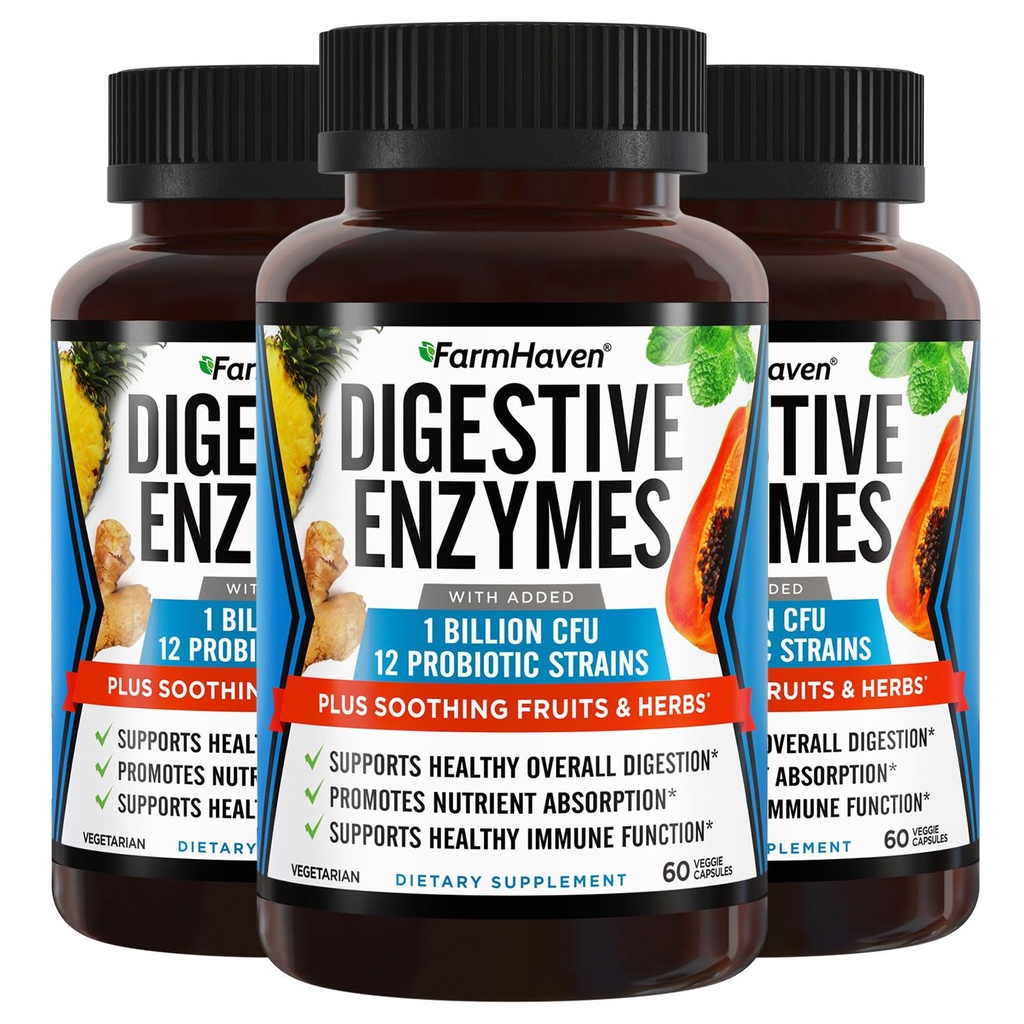 FarmHaven Digetical Enzymes dengan 18 Propoles & Herbs 124; Papaya, Bromelain, Protease & More for Laktosa Absorpsi & Better Ditraffic Attrable 124; Helping Bloating, Gas, Constipation 124; Vegetarian, 180 Capsules