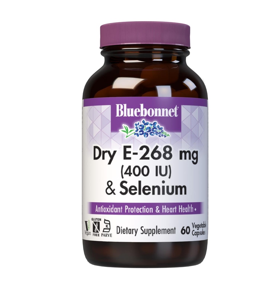 BlueBonnet Dry E-400 IU Plus Selenium Vegetarian Capsules, 60 Cacah